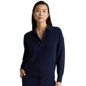 NEW Quince Cashmere Polo Sweater Womens Medium Navy Blue Quiet Luxury Old Money